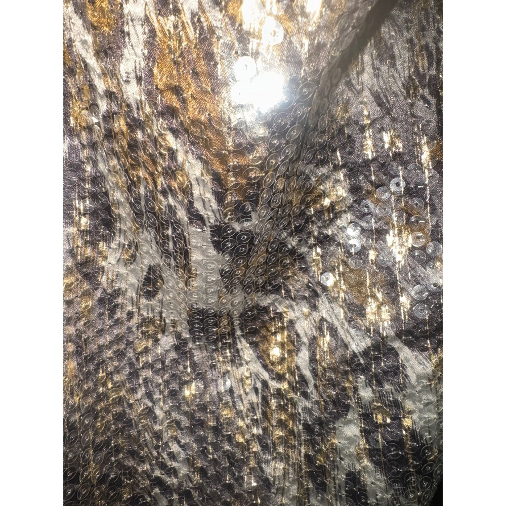David Meister Metallic Leopard Sequin Strapless Gown Gold Silver 12 Formal Dress - Picture 6 of 8